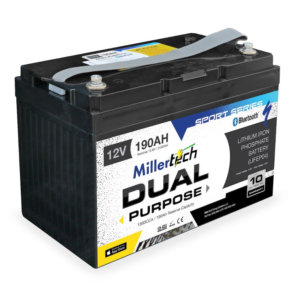 Millertech-12V 190AH Sport Series Lithium Iron Phosphate Dual Purpose Battery with Bluetooth